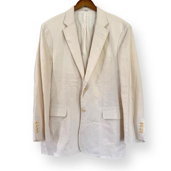 J. Peterman Linen Blazer Mens 44R Ivory Single Breasted Luxury Derby Western